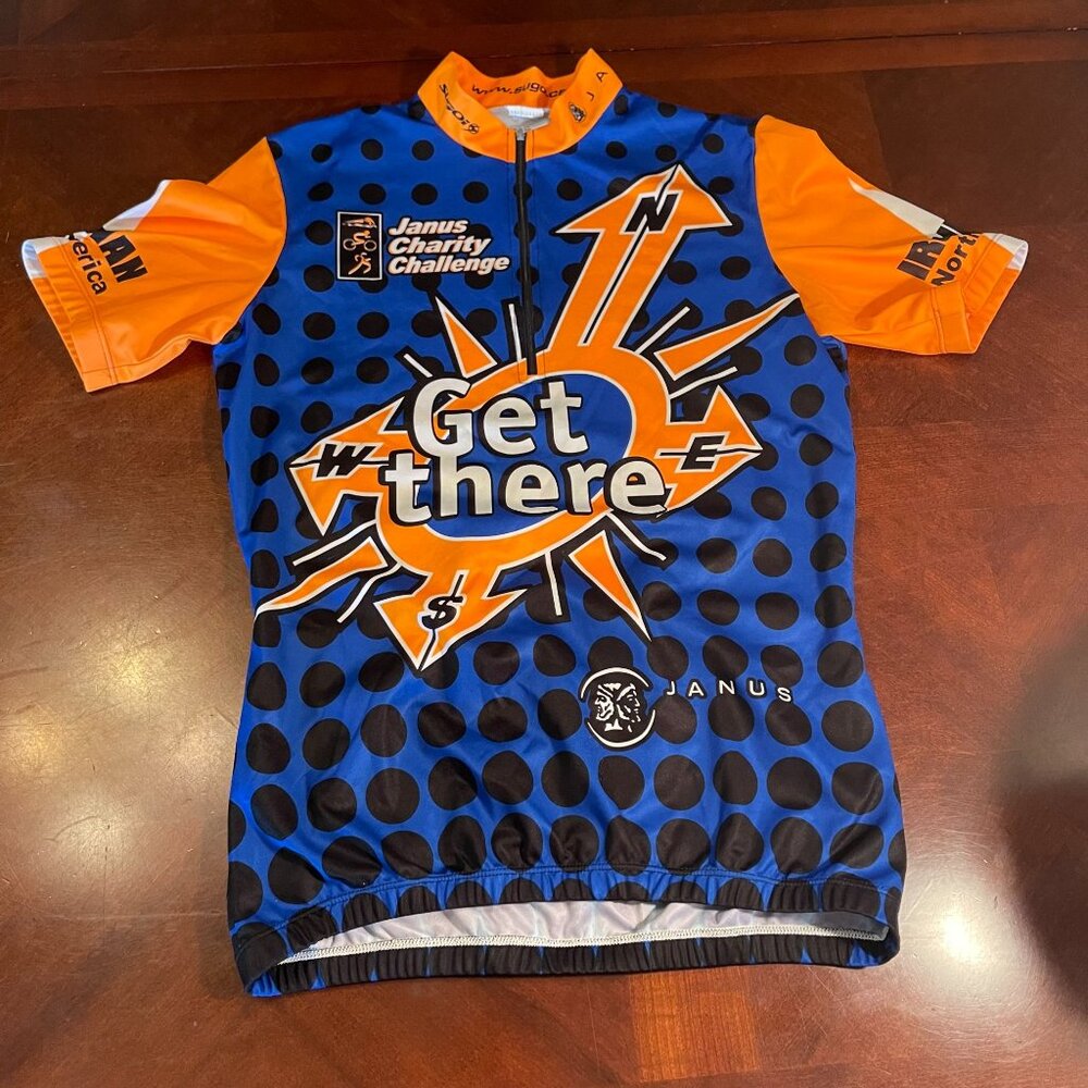 Sugoi Janus‎ Charity Challenge Cycling Jersey men Sz M Blue Orange Ironman North